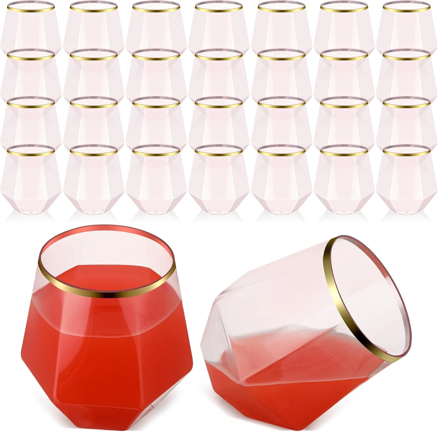Ziliny 30 Pack Pink Plastic Diamond Wine Glass Set