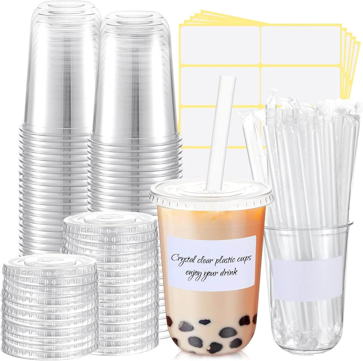 Ziliny 25 Sets Crystal Clear Plastic Cups with Lids,