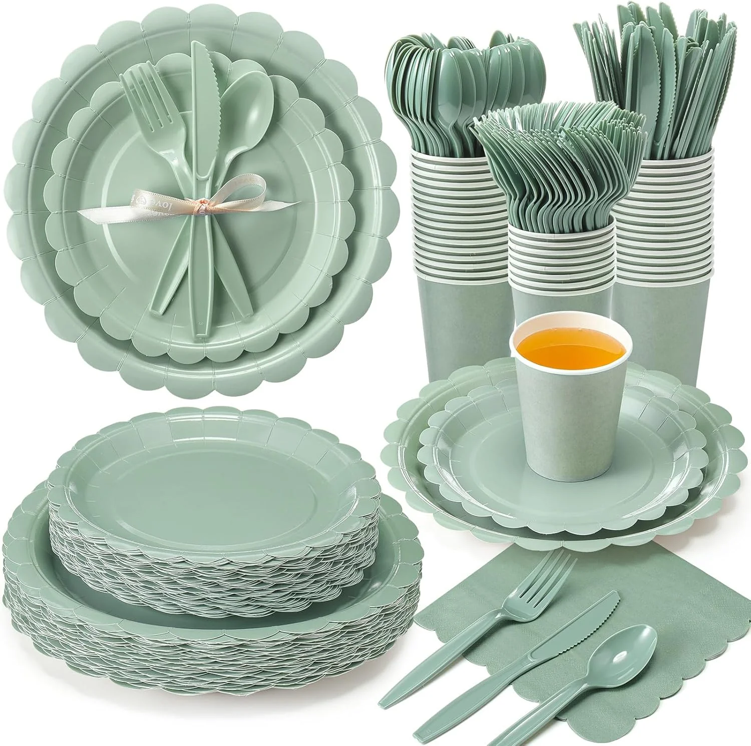 Ziliny 175 Pcs Sage Green Plates and Napkins, 25