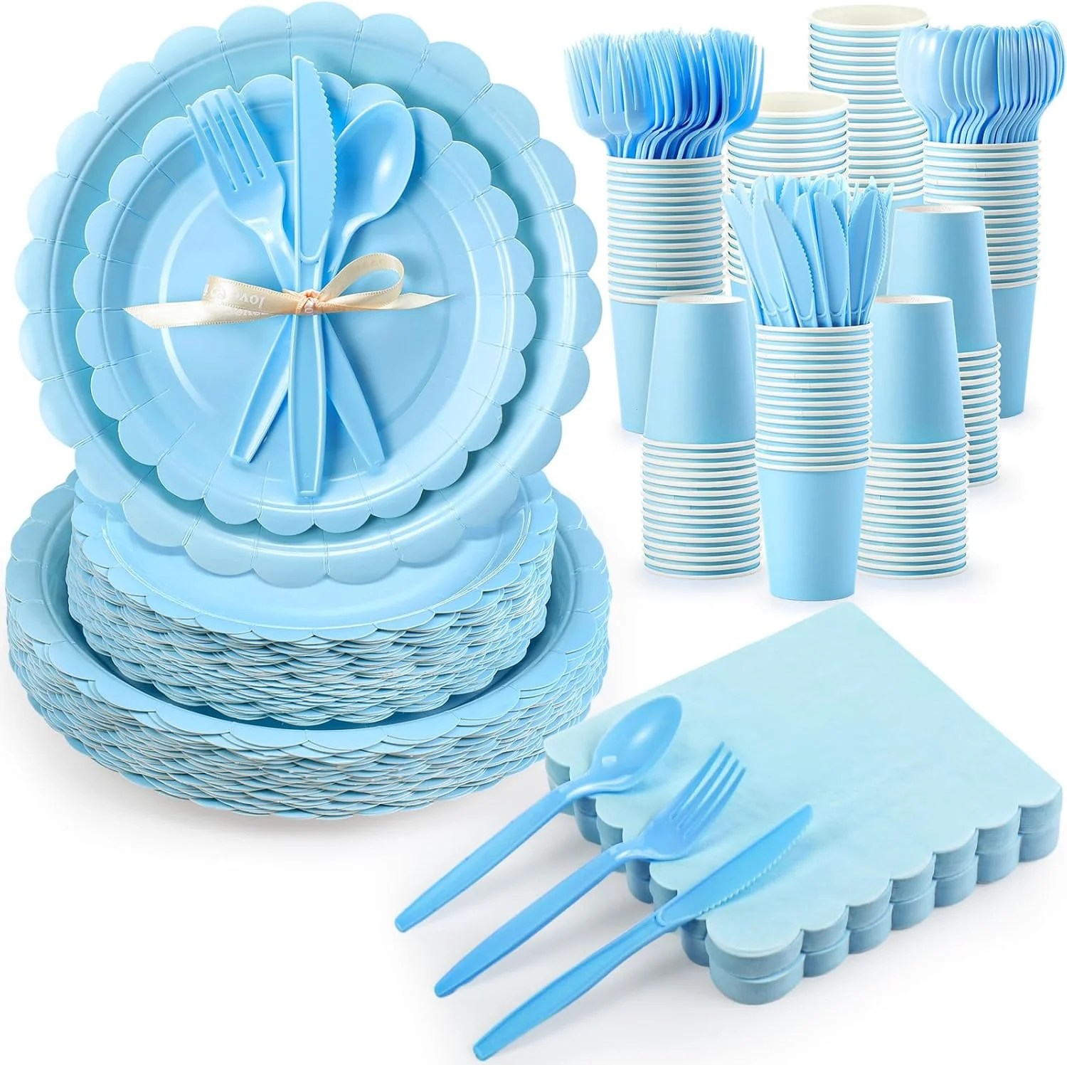 Ziliny 350 Pcs Baby Blue Plates and Napkins, 50