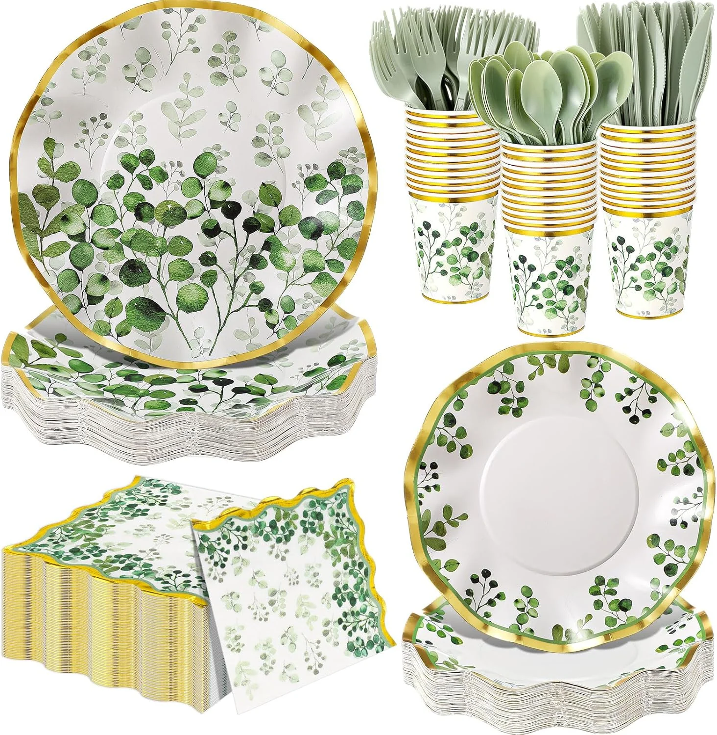 Ziliny 350 Pcs Sage Green Party Supplies Tableware Set