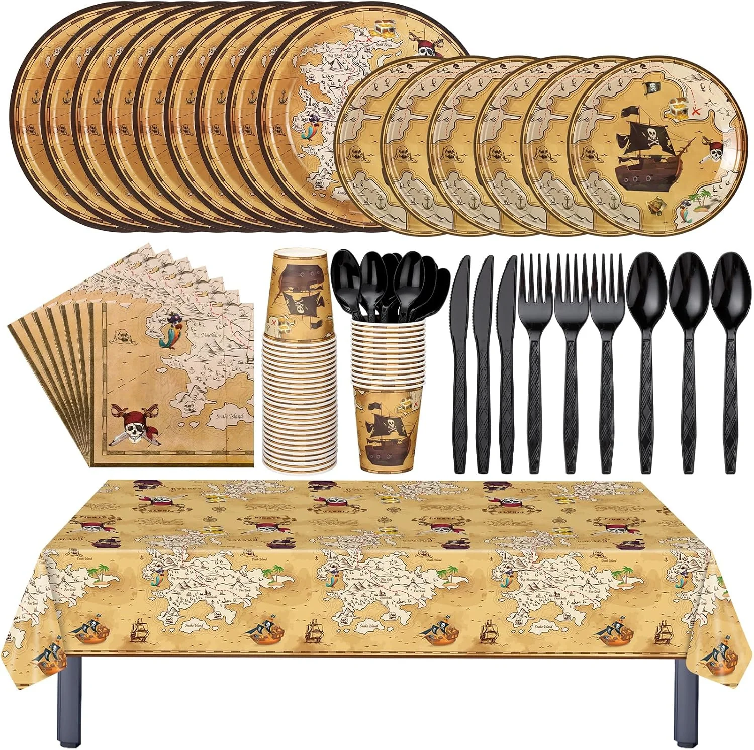 Ziliny 281 Pcs Pirate Party Tableware Set Treasure Map