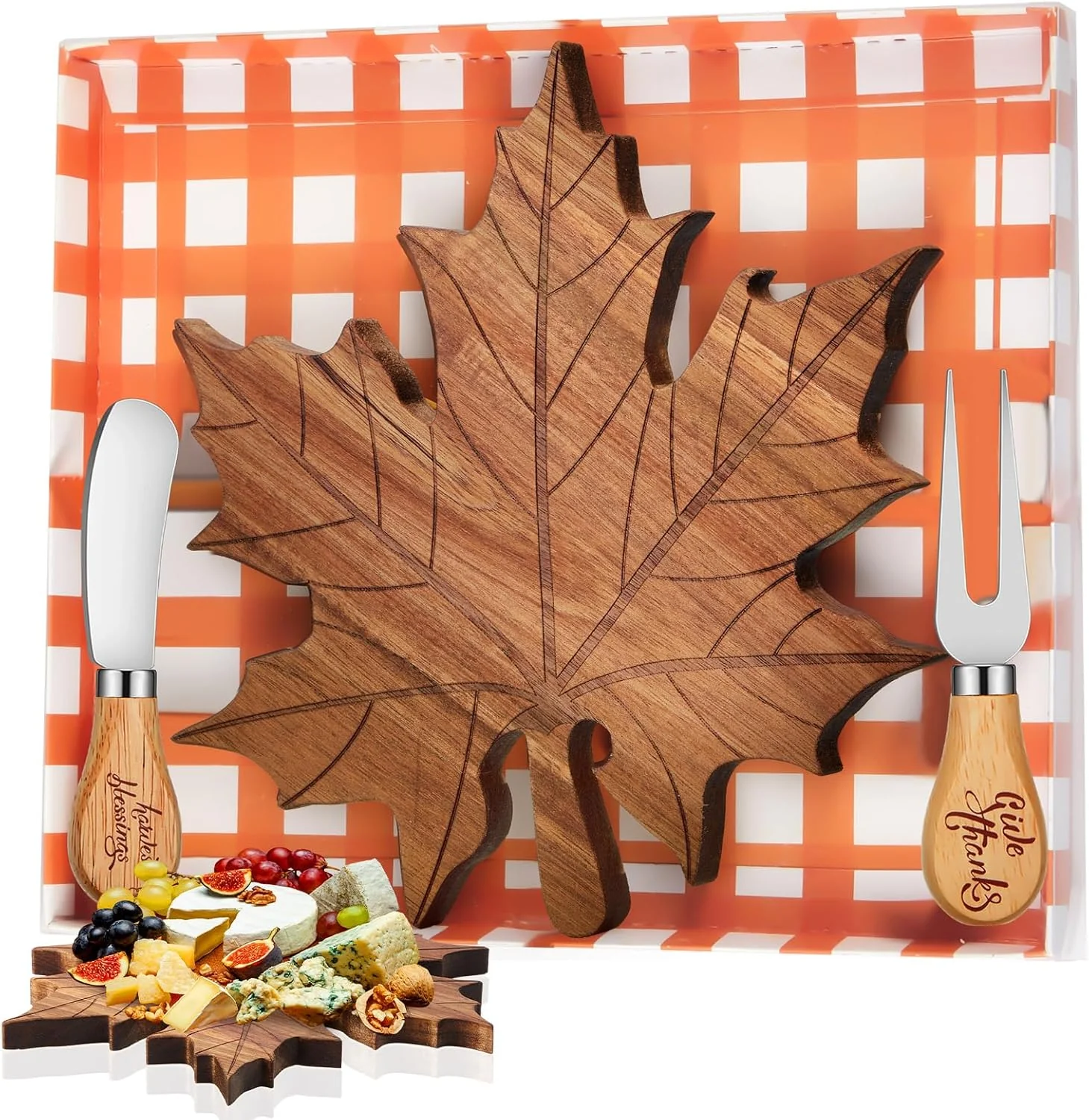 Ziliny Thanksgiving Wood Maple Leaf Cheese Board Fall Party