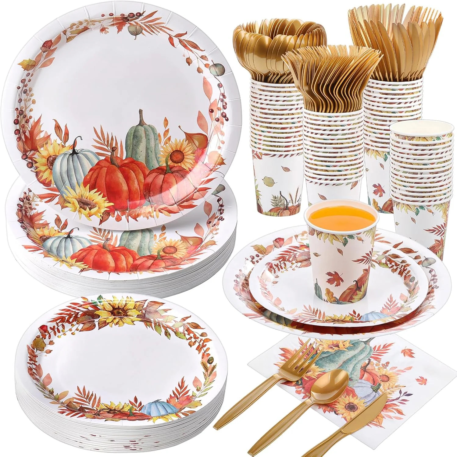 Ziliny 350 Pcs Fall Paper Plates and Napkins