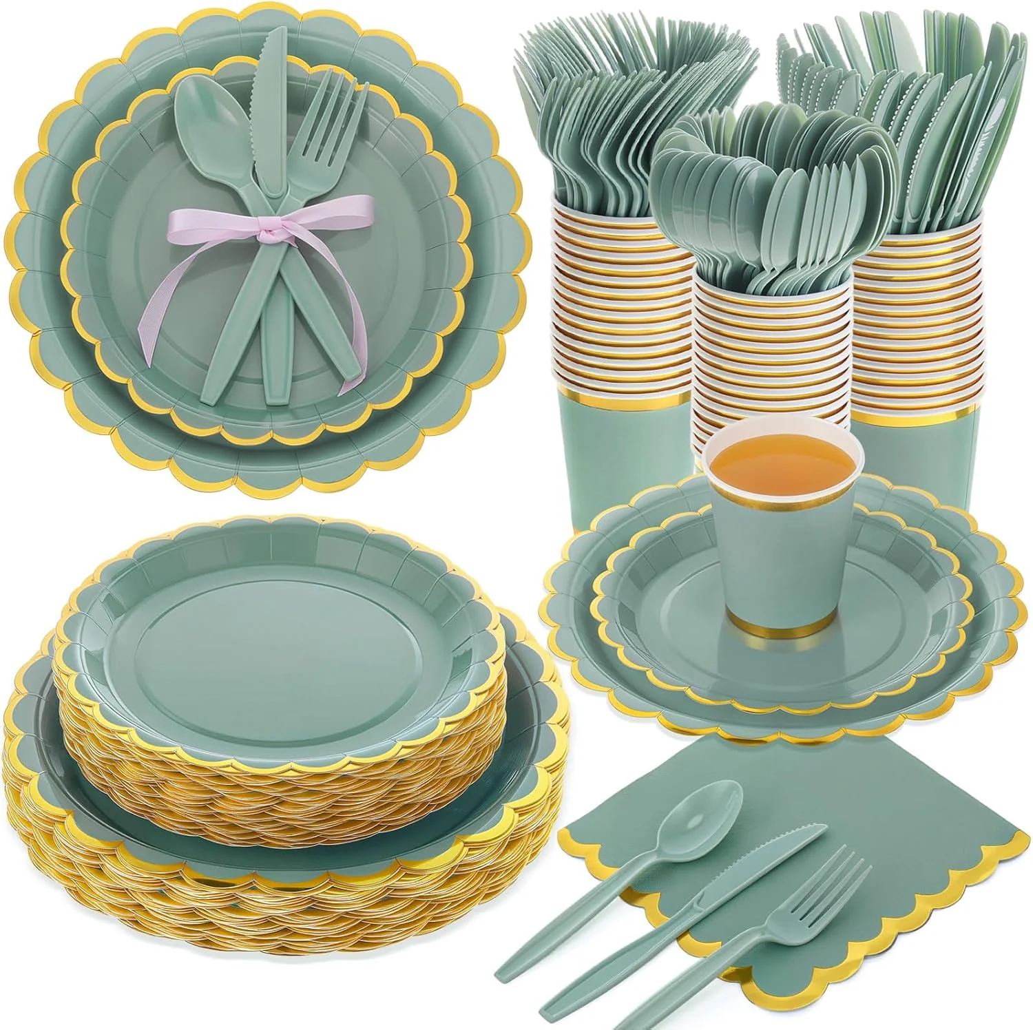 Ziliny Sage Green Plates and Napkins Party Supplies