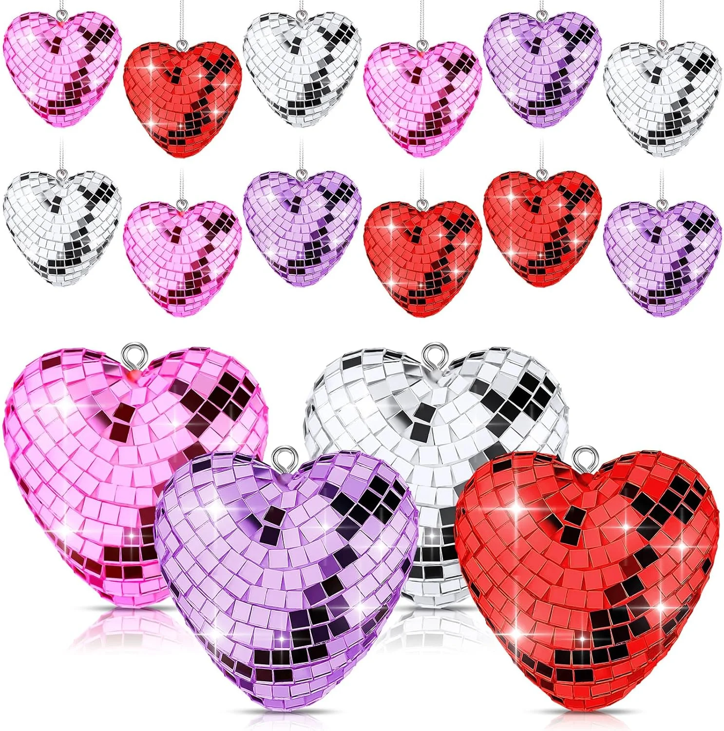 Ziliny 24 Pcs Heart Hanging Ornaments for Tree Disco