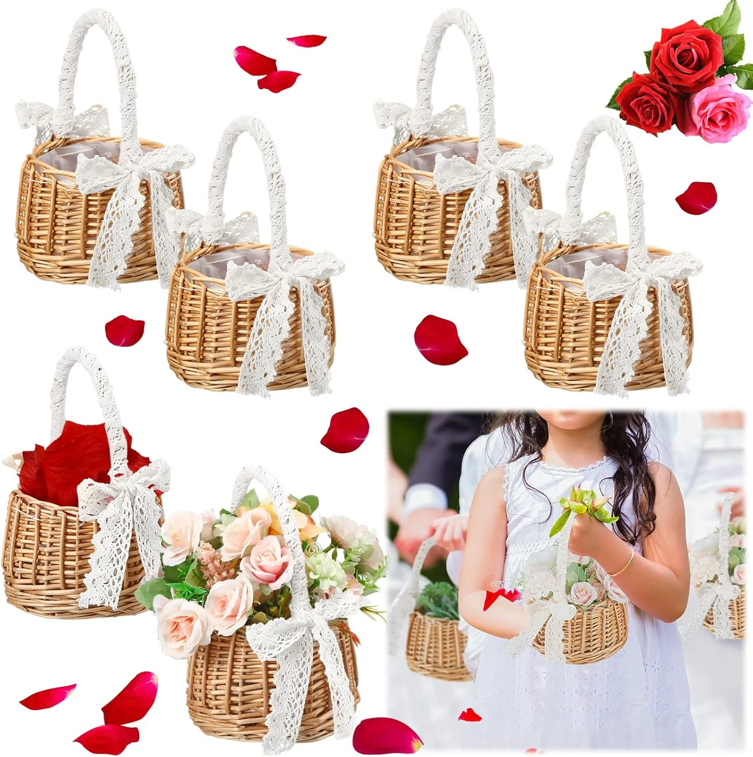 Ziliny 6 Pcs Wedding Flower Girl Basket Woven Storage