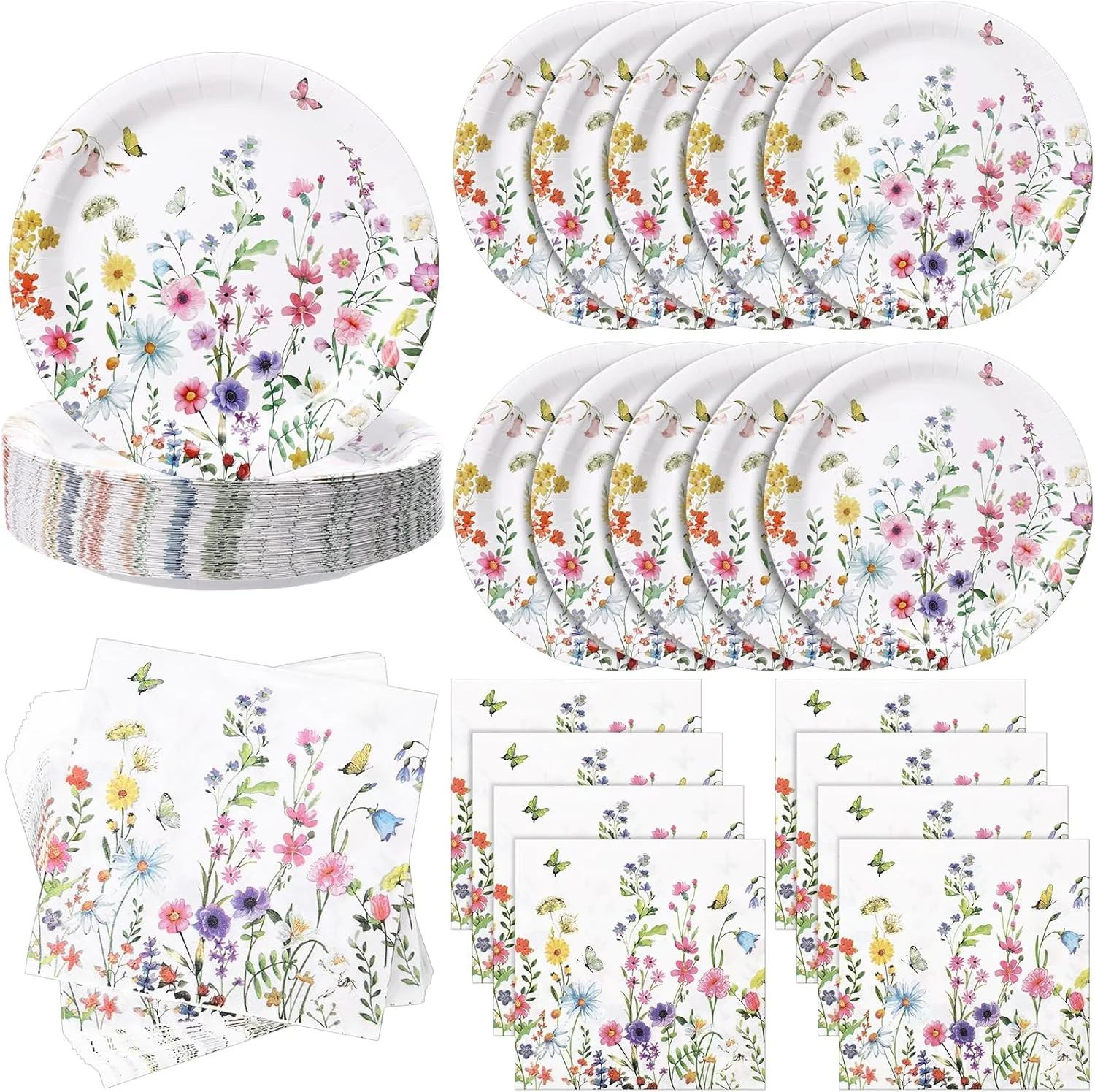 Ziliny 120 Pcs Wildflower Paper Plates and Napkins 9