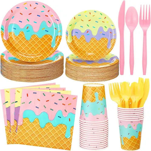 Ziliny 280 Pcs Ice Cream Party Decorations Paper Plates