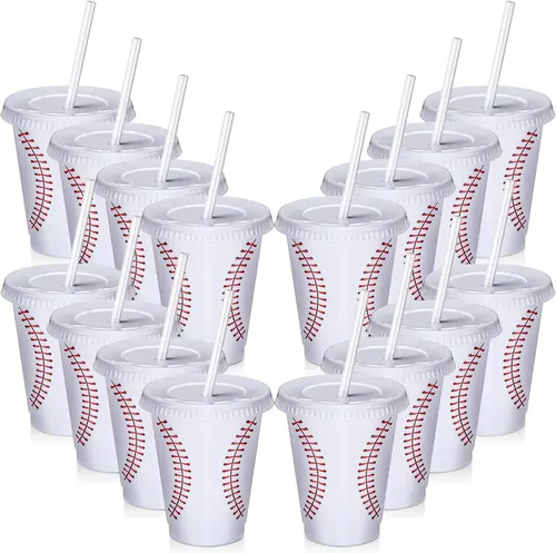 Ziliny 12 Pcs Baseball Soccer Party Cups with Straws
