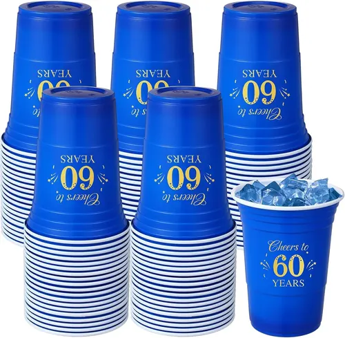 Ziliny 50 Pack 60th Birthday Cups 16 oz Cheers