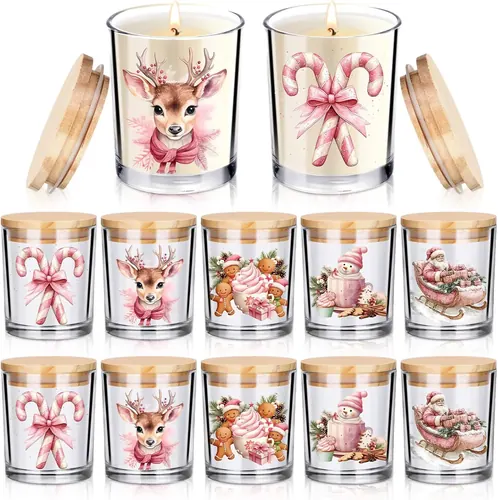 Ziliny 10 Pcs Pink Christmas Glass Candle Jars