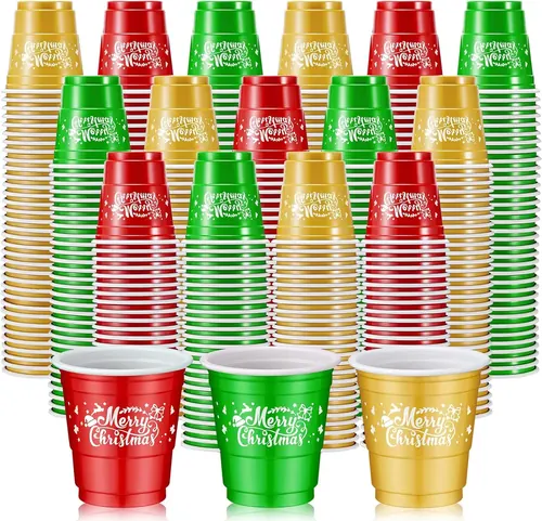 Ziliny 300 Pcs 2 oz Christmas Plastic Shot Glasses