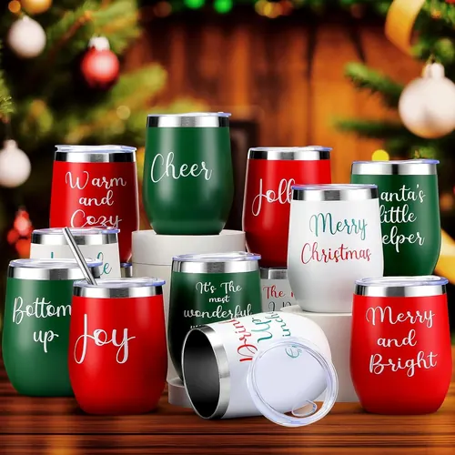 Ziliny 12 Pcs Christmas Wine Tumbler Set, 12 Oz