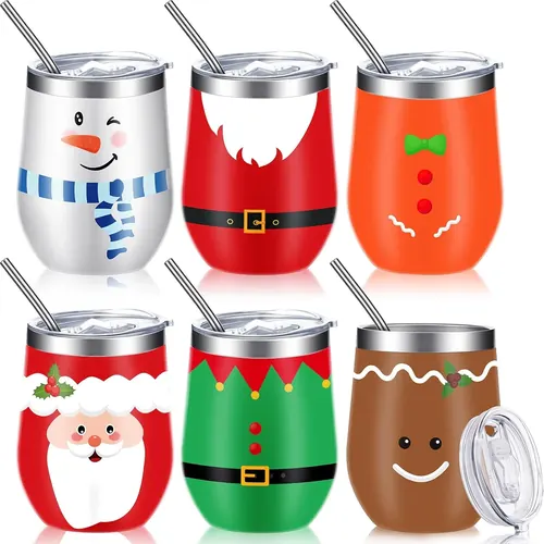 Ziliny 6 Pieces Christmas Wine Tumbler 12 oz Xmas