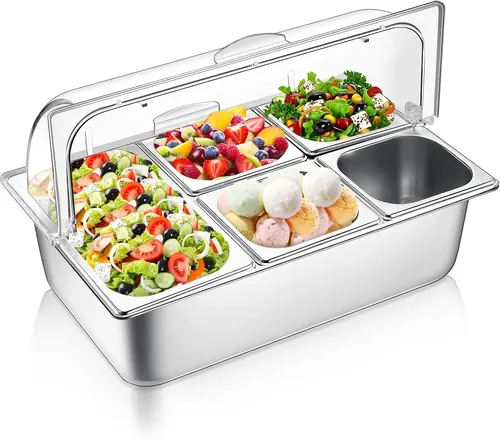 Ziliny 5 Pan Countertop Food Serving Display Rack with Clear Roll-Top Cover