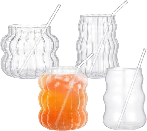 Ziliny 4 Pcs Creative Glassware Set Wave Shape Drinking