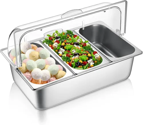 Ziliny Countertop Food Serving Display Container with Roll-Top Cover, 4 Count, 21 x 13 x 13 in