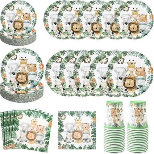 Ziliny 240 Pcs Jungle Safari Baby Shower Decorations Tableware