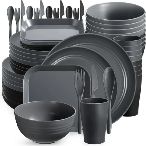 Ziliny 64 Pcs Wheat Straw Dinnerware Sets Bulk Unbreakable