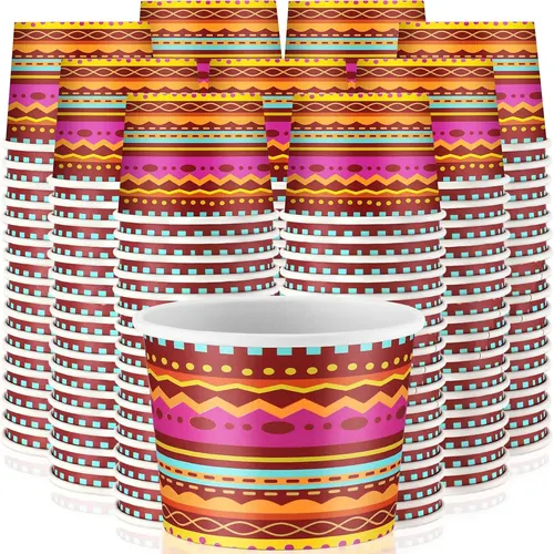 Ziliny 200 Pcs Fiesta Paper Cups Mexican Serape Disposable