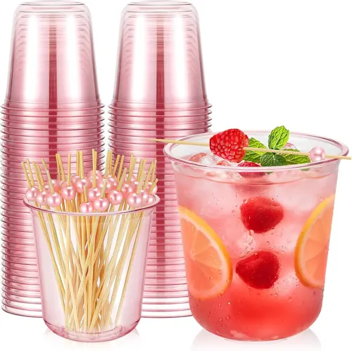 Ziliny 50 Pcs Pink Plastic Cups with 100 Pcs