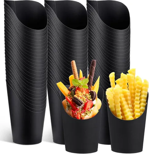 Ziliny 200 Pcs 14 oz Black French Fry Cups