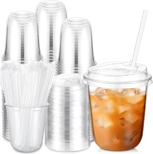 Ziliny 100 Pcs 12oz Clear Plastic Cups with Lids