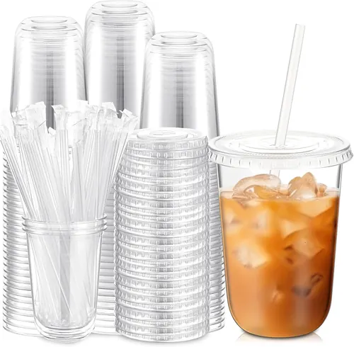 Ziliny 100 Sets Clear Plastic Cups with Lids
