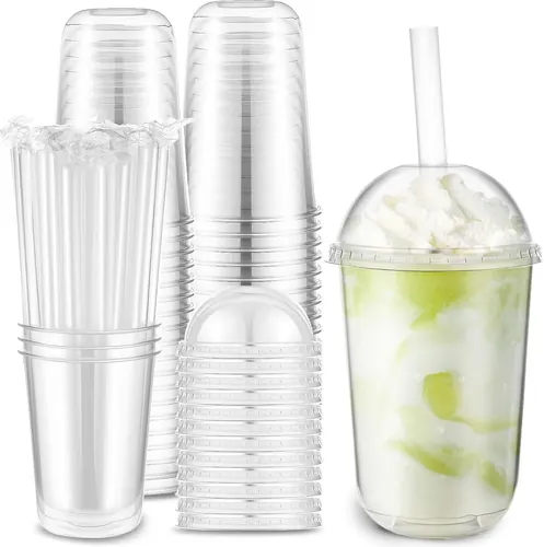 Ziliny 50 Set Clear Plastic Cups with Dome Lids