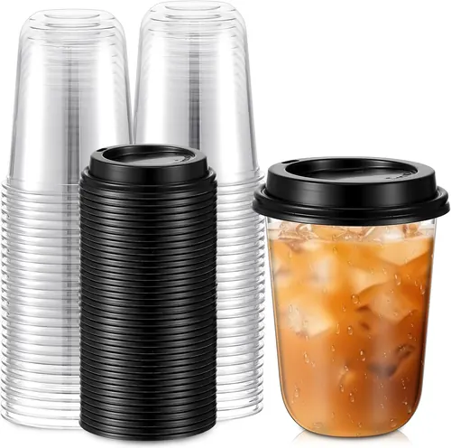 Ziliny 50 Sets 16oz Clear Plastic Coffee Cups