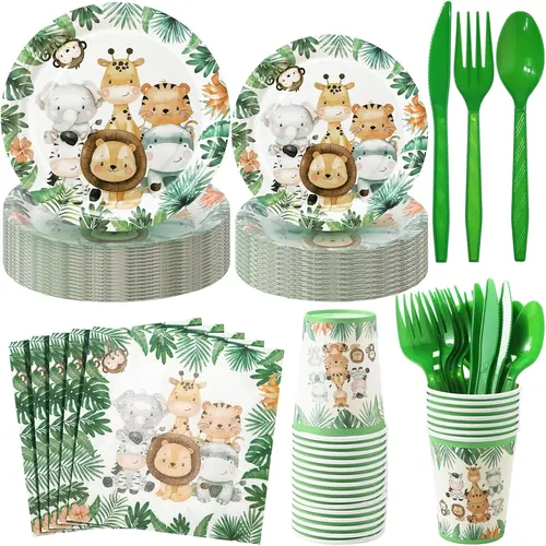 Ziliny 280 Pcs Jungle Safari Animal Paper Plates