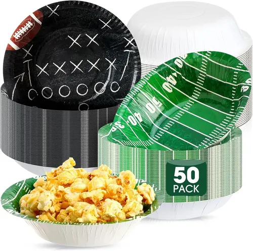 Ziliny 50 Pcs 16 oz Football Paper Bowls for Game Day, Green