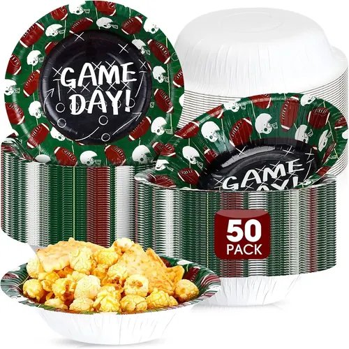 Ziliny 50 Pcs 16 oz Football Paper Bowls for Sports Parties, White
