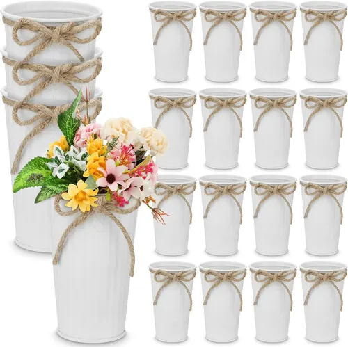 Ziliny 20 Pack 4.3 Inch Galvanized Metal Flower Vases, White