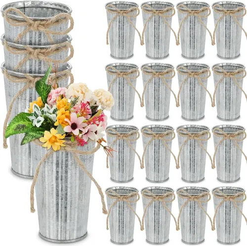 Ziliny 20 Pack 4.3 Inch Galvanized Metal Flower Vases, Silver