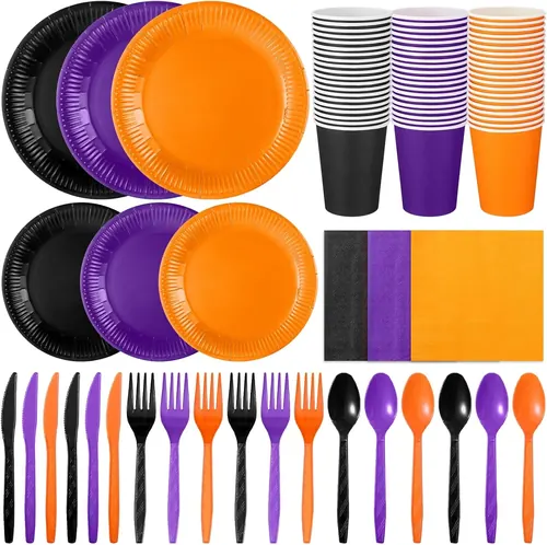 Ziliny 420 Pcs Black Orange Purple Paper Plates