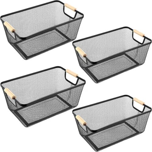 Ziliny 4 Pcs Metal Wire Basket with Wooden Handles