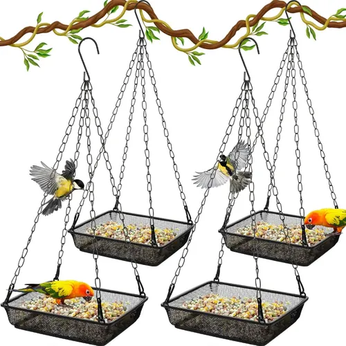 Ziliny 4 Pieces Hanging Bird Feeder Tray Platform Metal