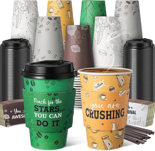 Ziliny 100 Sets 12 oz Disposable Coffee Cups