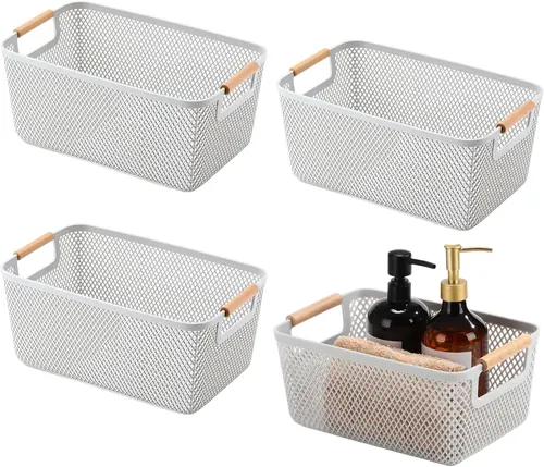 Ziliny 4 Pcs Plastic Mesh Baskets with Handles, Small