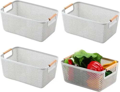 Ziliny 4 Pcs Plastic Mesh Baskets with Handles, Large