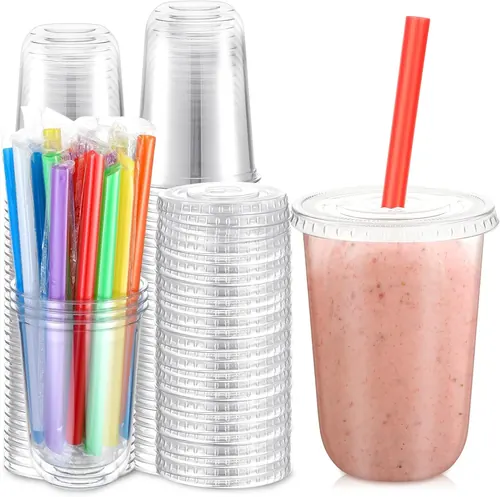 Ziliny 50 Sets Clear Cups with Flat Lids