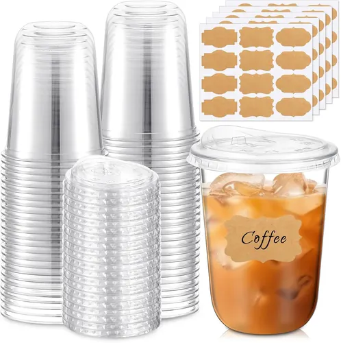 Ziliny 50 Pack 16oz Clear Plastic Cups with Strawless