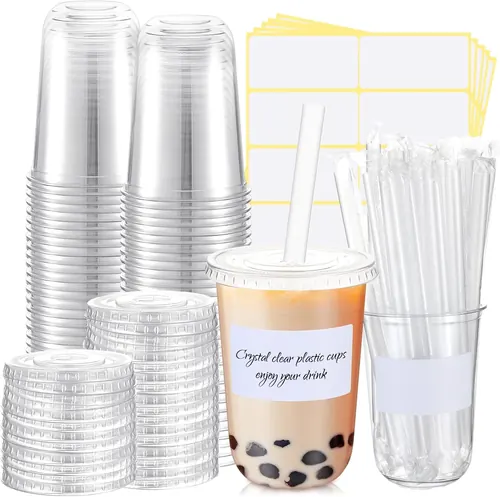 Ziliny 25 Sets Crystal Clear Plastic Cups with Lids,