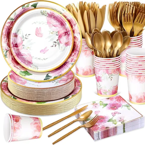 Ziliny 350 Pcs Floral Tea Party Supplies, Serves 50