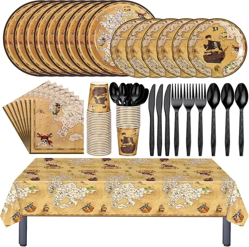 Ziliny 281 Pcs Pirate Party Tableware Set Treasure Map
