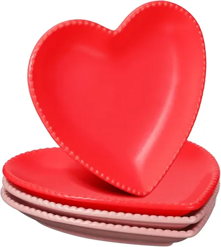 Ziliny 4 Set Valentine's Day Heart Shaped Plates Ceramic