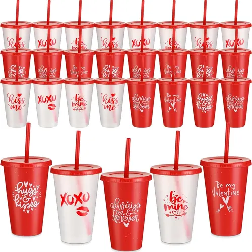 Ziliny 36 Pcs Valentine's Day Tumbler Bulk with Straw